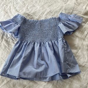 Off the shoulder stretchy blouse. Striped blouse.